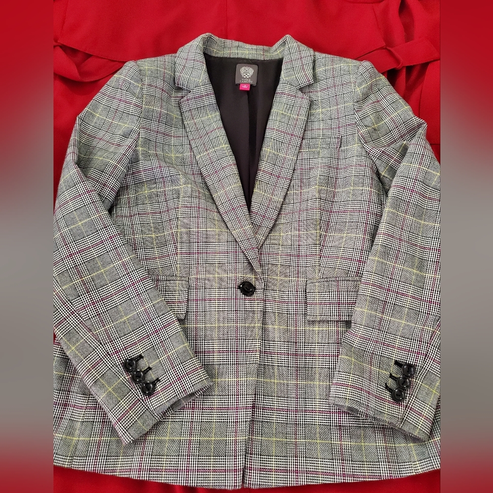 Vince Camuto Blazer plaid Grey black pink size 12